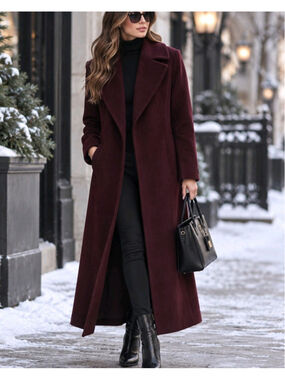 Forecast Boston Wool Blend Coat Size 2 Burgundy Tailored Old Money Classic Chic